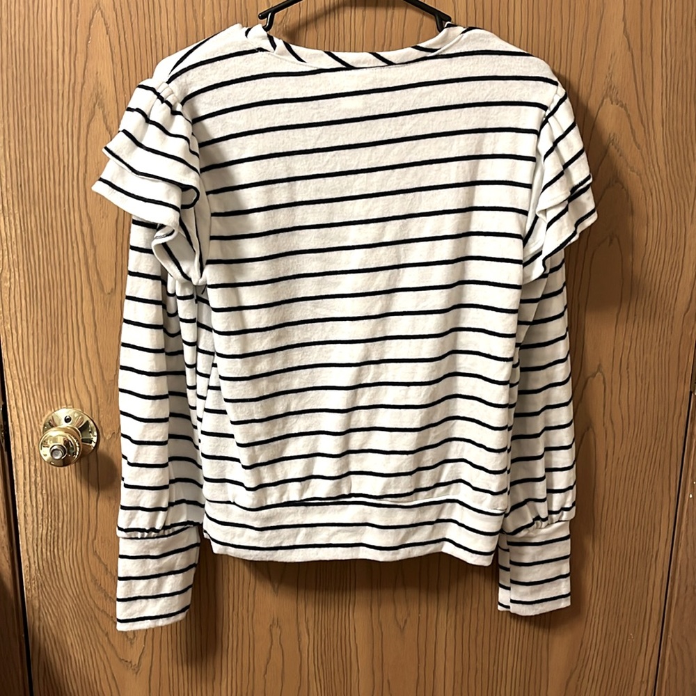 Caslon(r) Stripe Double-Layer Ruffle Shoulder Sweatshirt Top Bailey at Nordstrom - Picture 4 of 7